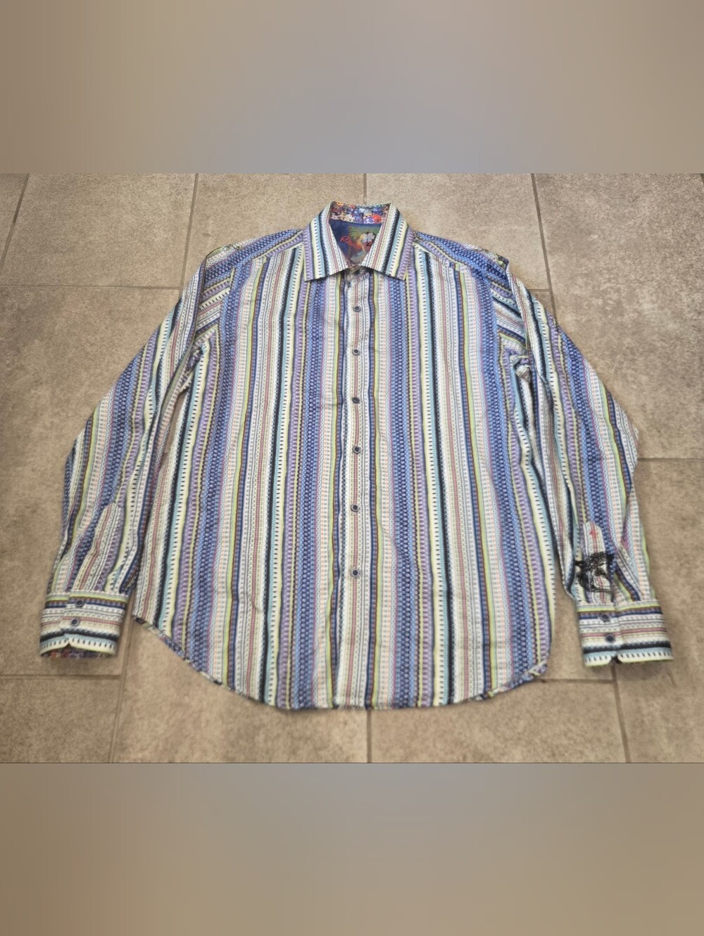 Robert Graham Brunei Shirt Mens L Large Classic Fit Stripe Sugar Skull Flip Cuff